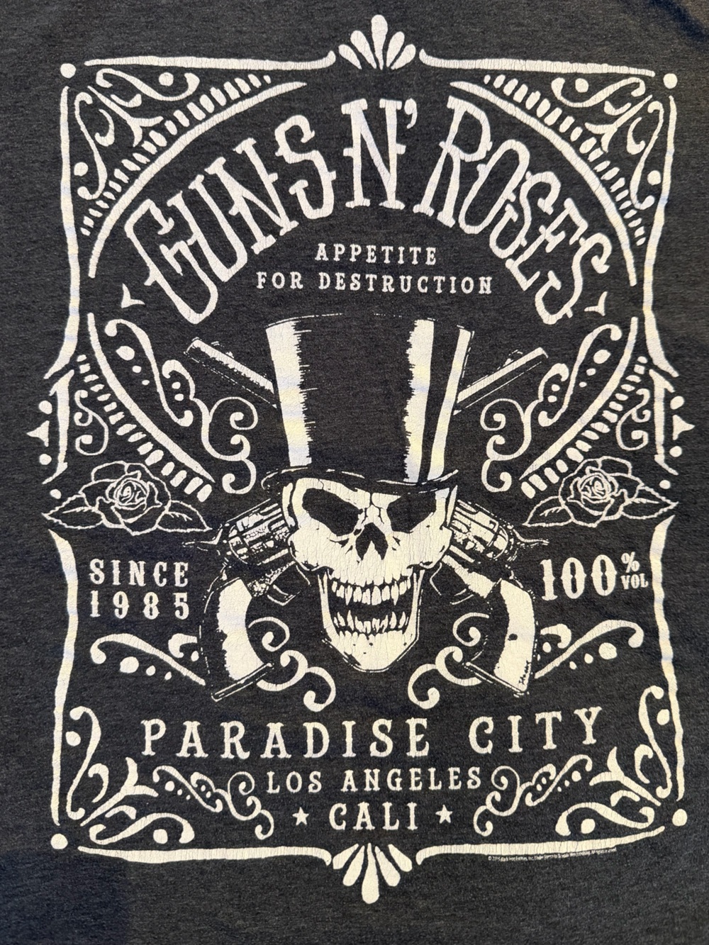 Bravado Black Tee with White Guns N' Roses Skull Top Hat Graphic